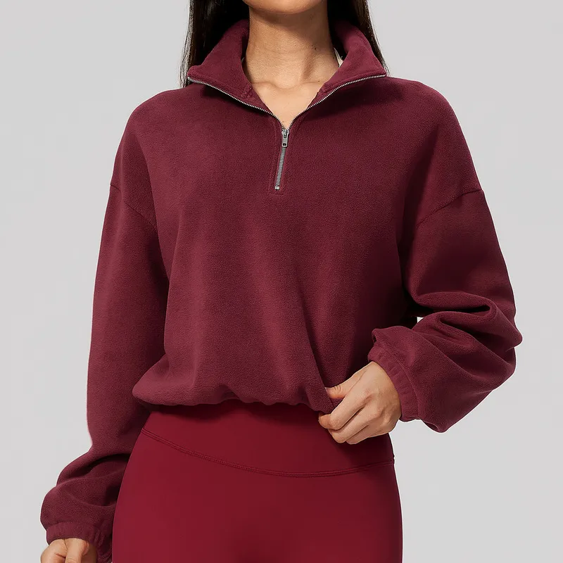 Sudadera polar informal de manga larga para mujer, con cremallera y cordón ajustable FGBFWT3619