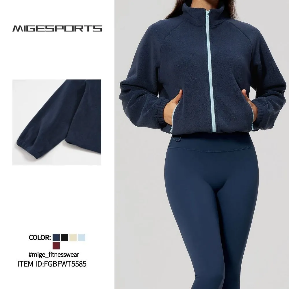 Chaqueta de entrenamiento para mujer, cálida y ligera, con cremallera completa, ideal para actividades al aire libre; prenda de manga larga en tejido polar (FGBFWT5585)