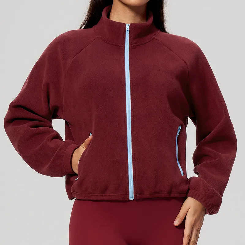 Chaqueta de entrenamiento para mujer, cálida y ligera, con cremallera completa, ideal para actividades al aire libre; prenda de manga larga en tejido polar (FGBFWT5585)