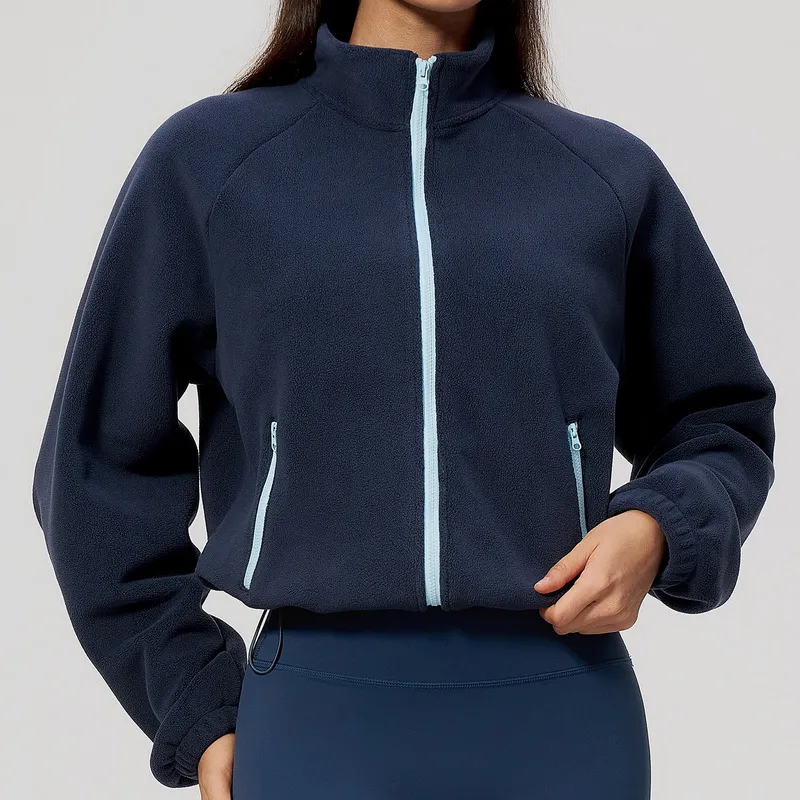 Chaqueta de entrenamiento para mujer, cálida y ligera, con cremallera completa, ideal para actividades al aire libre; prenda de manga larga en tejido polar (FGBFWT5585)
