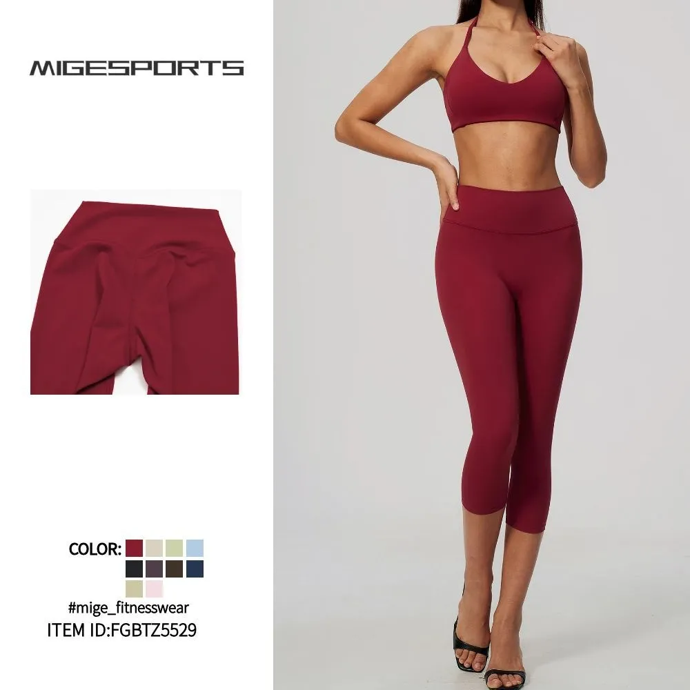 Conjunto de ropa deportiva para mujer: sujetador de alta elasticidad para gimnasio y fitness, y leggings de cintura alta (largo 3/4) para yoga - FGBTZ5529
