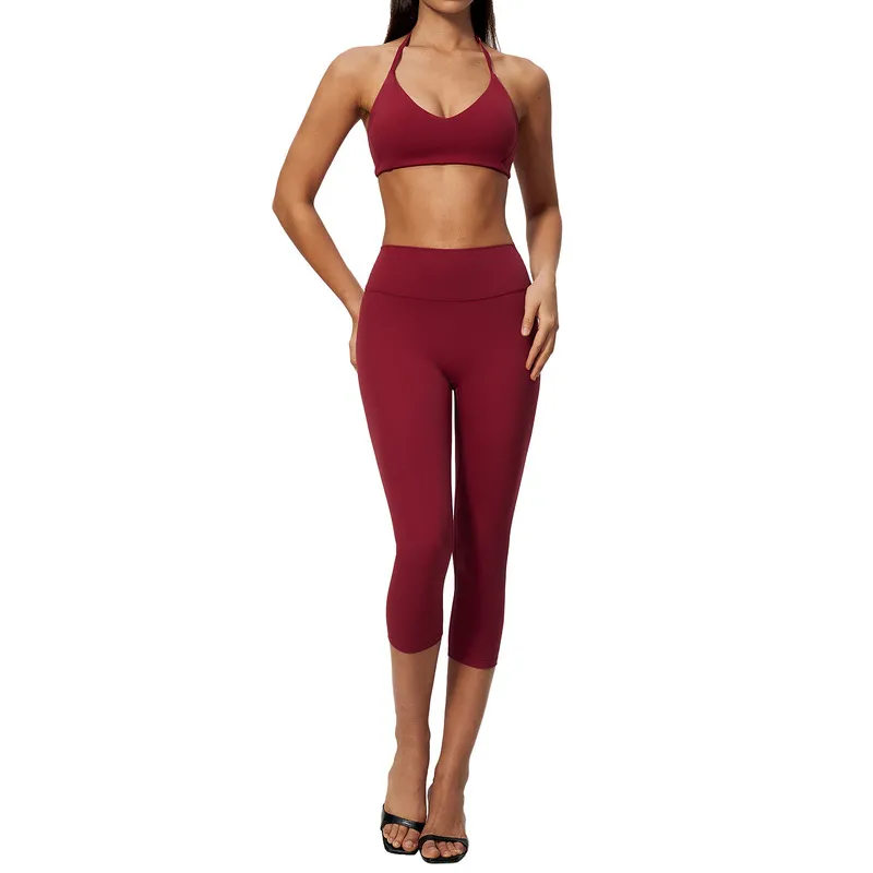 Conjunto de ropa deportiva para mujer: sujetador de alta elasticidad para gimnasio y fitness, y leggings de cintura alta (largo 3/4) para yoga - FGBTZ5529