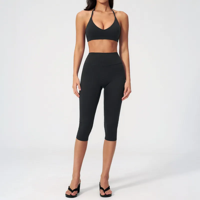 Conjunto de ropa deportiva para mujer: sujetador de alta elasticidad para gimnasio y fitness, y leggings de cintura alta (largo 3/4) para yoga - FGBTZ5529