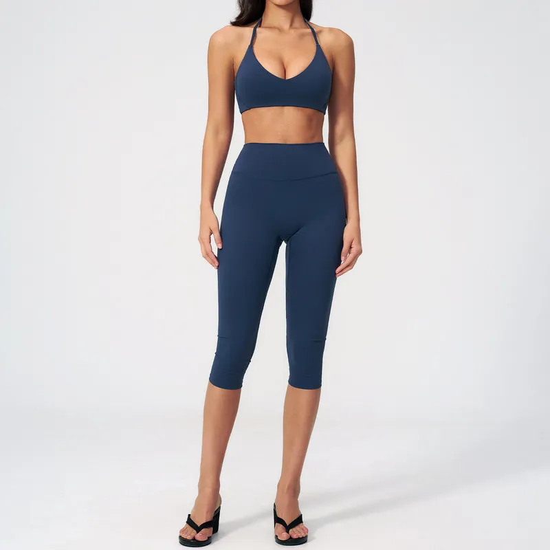 Sujetador azul marino + leggings de largo 3/4
