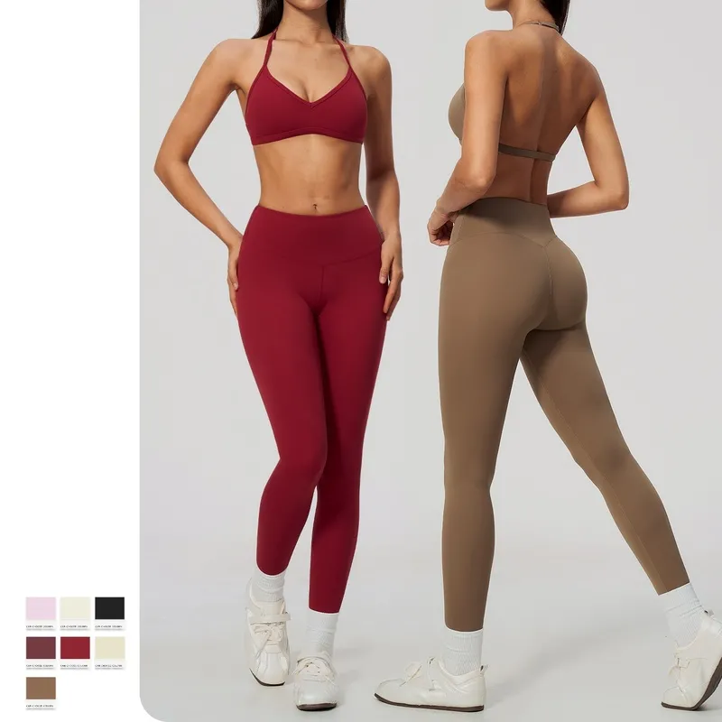 Conjunto de yoga para mujer, de tejido suave y cepillado; conjunto ajustado para correr, ropa de fitness, indumentaria para gimnasio (venta al por mayor) - FGBTZ5555