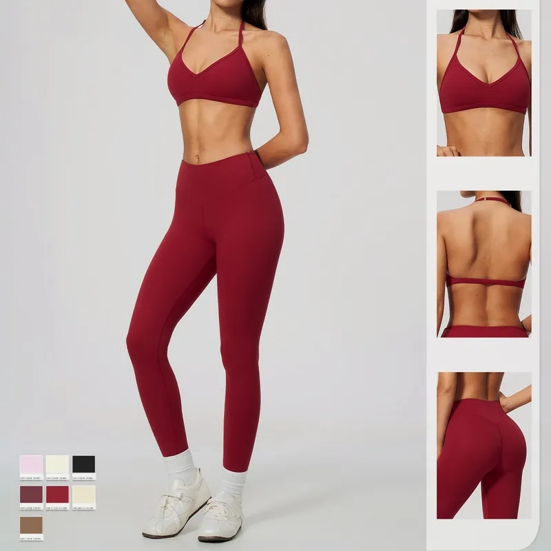 Conjunto de yoga para mujer, de tejido suave y cepillado; conjunto ajustado para correr, ropa de fitness, indumentaria para gimnasio (venta al por mayor) - FGBTZ5555