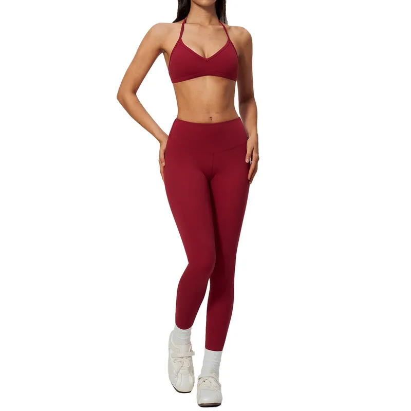 Conjunto de yoga para mujer, de tejido suave y cepillado; conjunto ajustado para correr, ropa de fitness, indumentaria para gimnasio (venta al por mayor) - FGBTZ5555