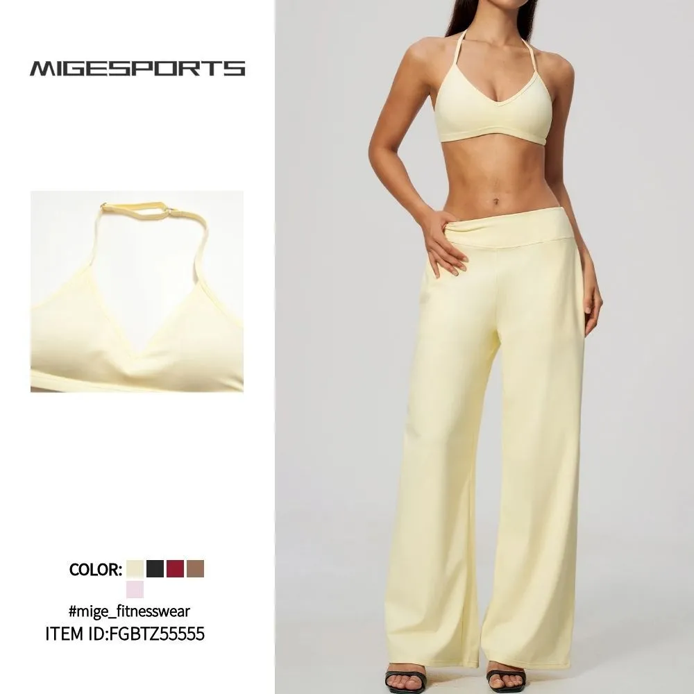Conjunto de yoga para mujer, conjunto deportivo de 2 piezas para gimnasio y fitness, de color liso, transpirable, elástico y ligero (FGBTZ5555)