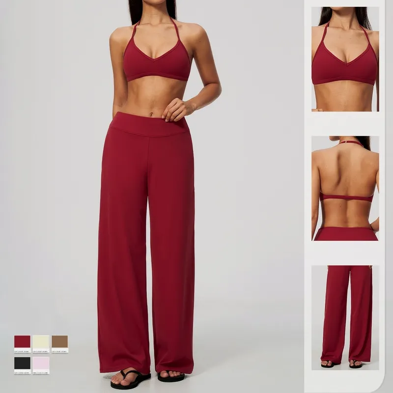 Conjunto de yoga para mujer, conjunto deportivo de 2 piezas para gimnasio y fitness, de color liso, transpirable, elástico y ligero (FGBTZ5555)