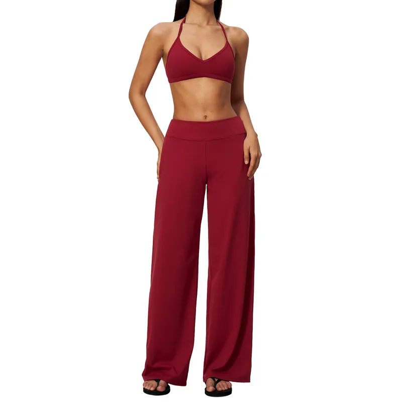Conjunto de yoga para mujer, conjunto deportivo de 2 piezas para gimnasio y fitness, de color liso, transpirable, elástico y ligero (FGBTZ5555)