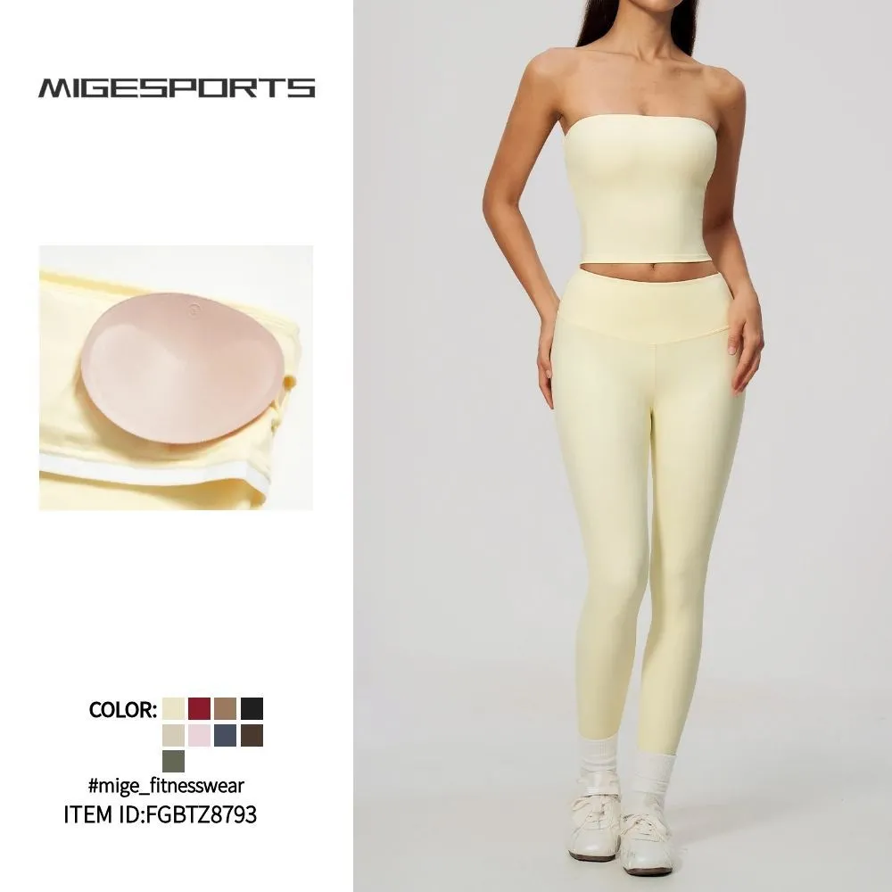 Conjunto de yoga para mujer: top tipo banda (sin tirantes) y leggings de cintura alta, conjunto de 2 piezas para entrenamiento, gimnasio y fitness (FGBTZ8793)